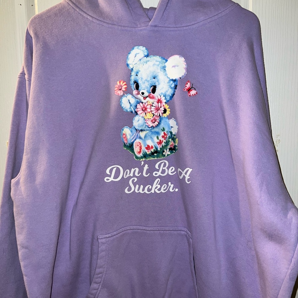 Purple Hoodie with Bear Graphic
